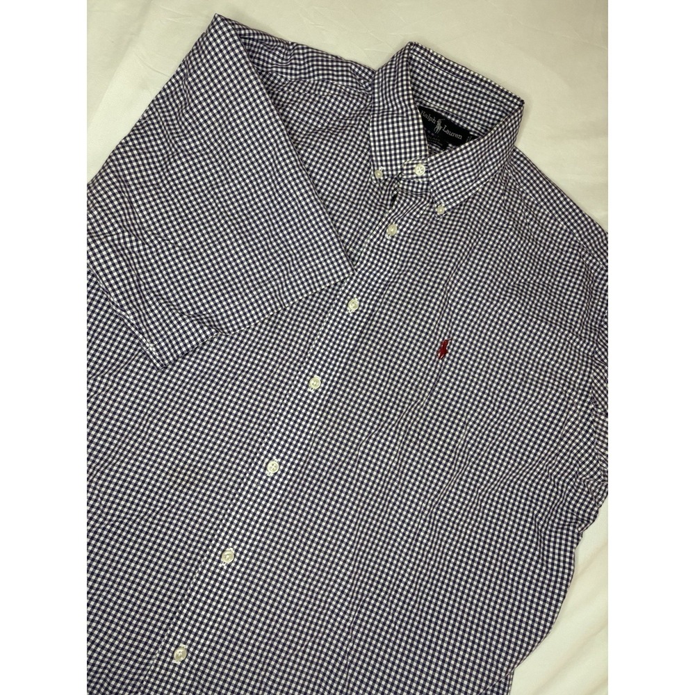 Vintage Ralph‎ Lauren Short Sleeve Button Pocket Shirt Large Check Blake Purple
